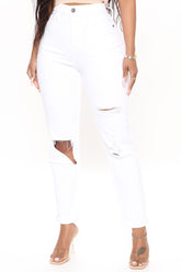 Classic Tapered Ripped Mom Jeans - White Ins Street